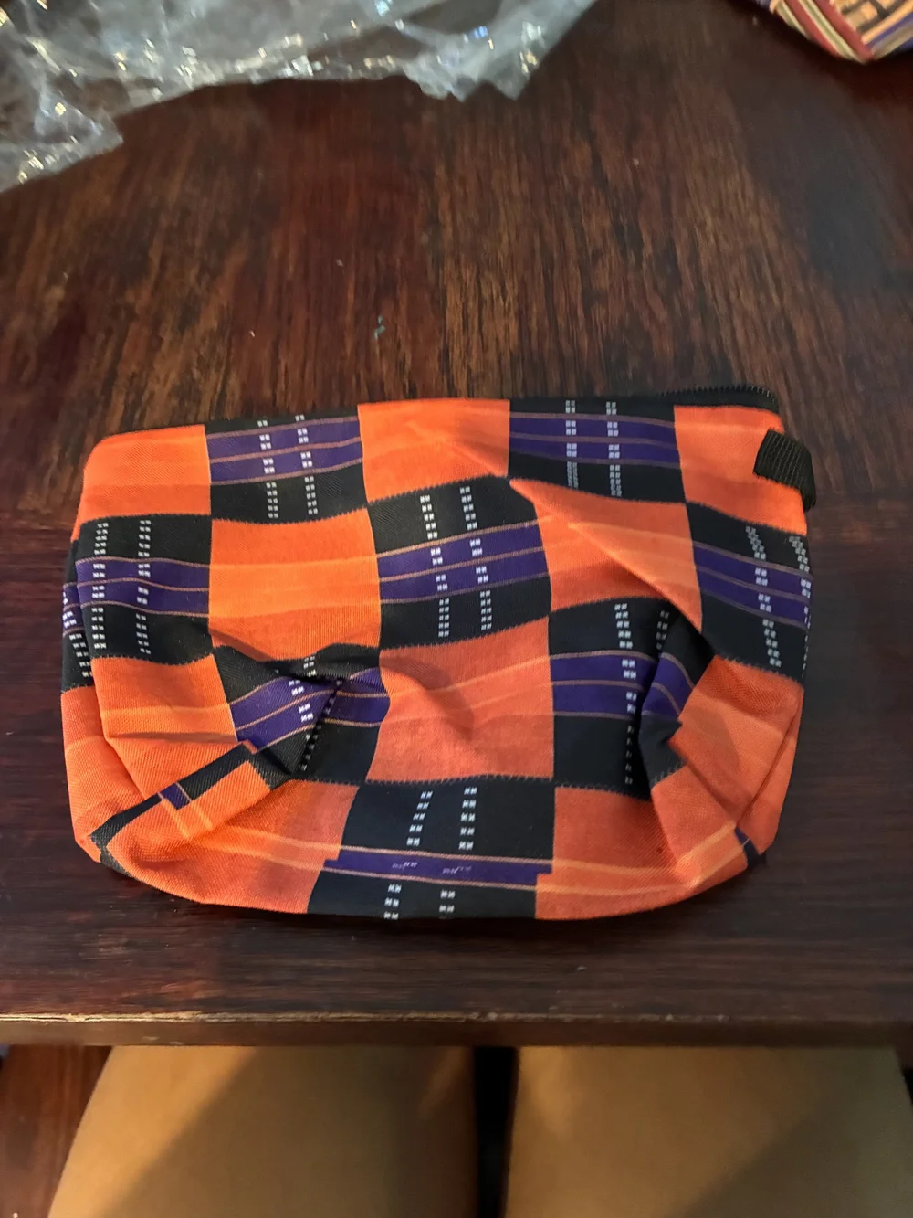 Africa Print Zipper Pouch in Coral Orange